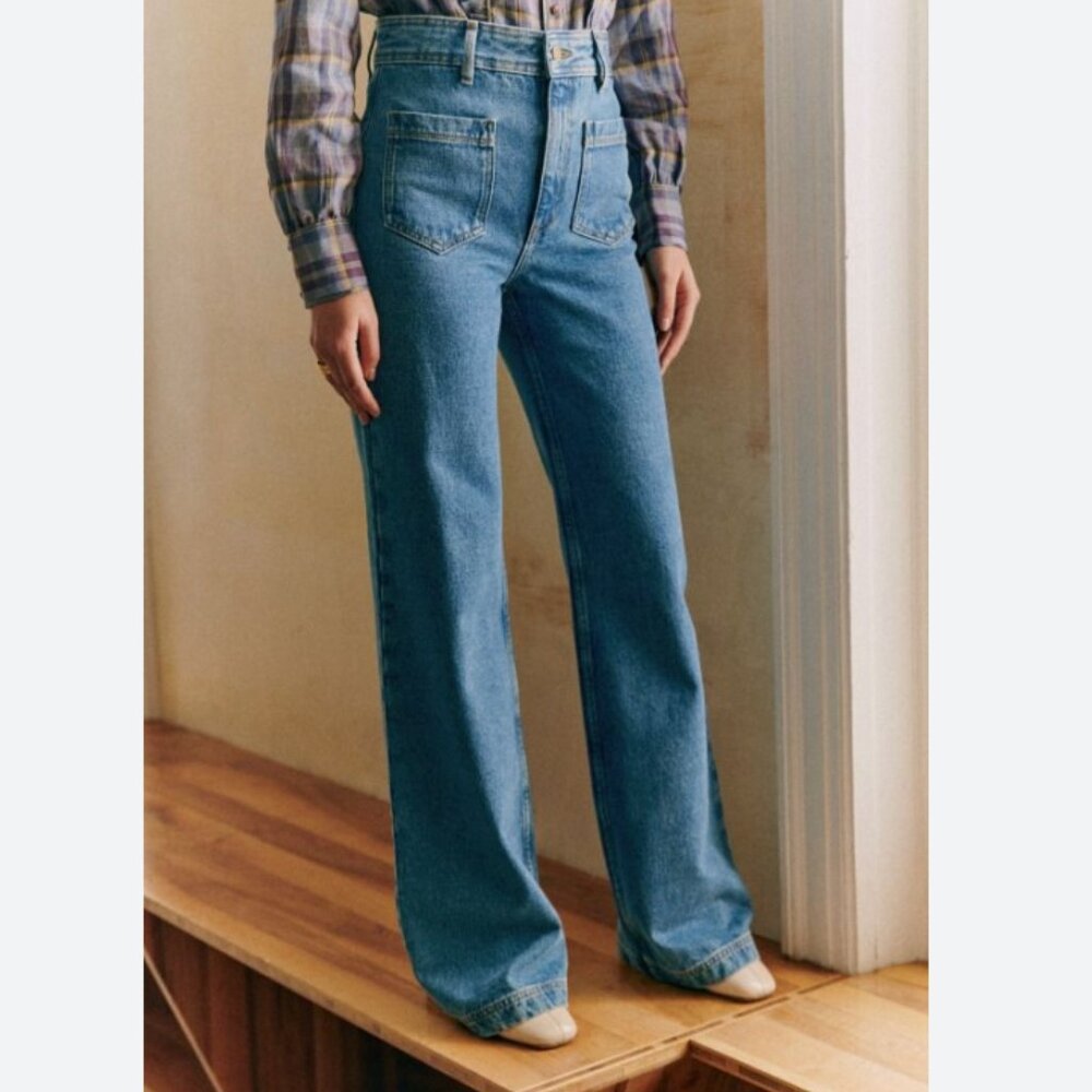 🇫🇷 SÉZANE ✨ 70’s Trousers in Blue | FR 40 US 8 | High-Rise Wide-Leg